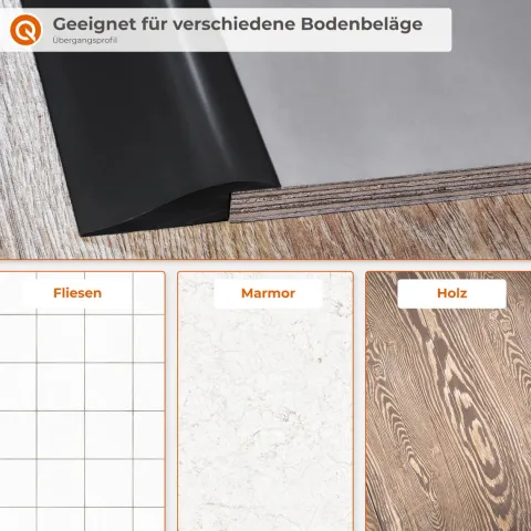 Übergangsprofil 50mm x 7mm,PVC Übergangsleiste, Höhenausgleich - 2 Meter, Schwarz