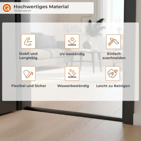 Übergangsprofil Selbstklebend 50mm x 7mm,PVC Übergangsleiste, Höhenausgleich - 2 Meter, Grau