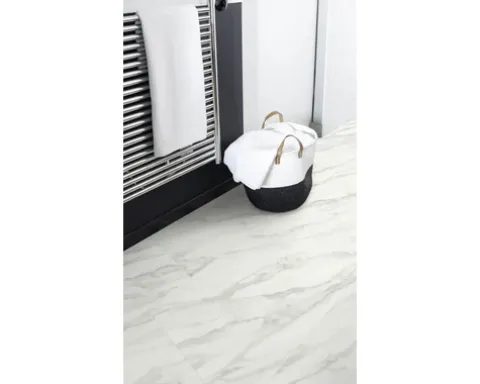 Designboden Vinylboden Fliese Marmor weiß Fold-Down 980 x 490 x 4,5 mm