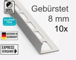 10er Winkelprofil Winkel-Abschlussprofil Edelstahl L-Profil Fliesenschiene 250cmx8mm gebürstet