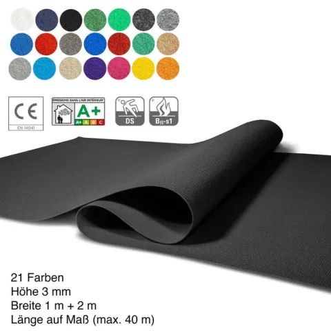 Floordirekt Event- und Messeteppich Sintra - Rollenware - Pflegeleichter Gangläufer - Schwarz - 200 x 3000 cm