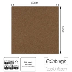 FLOORDIREKT Nylon Teppichfliese Edinburgh - 50 x 50 cm - Selbstliegend - Braun