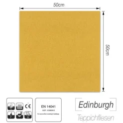 FLOORDIREKT Nylon Teppichfliese Edinburgh - 50 x 50 cm - Selbstliegend - Gelb