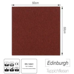 FLOORDIREKT Nylon Teppichfliese Edinburgh - 50 x 50 cm - Selbstliegend - Rot