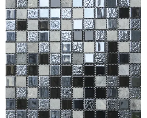 Glasmosaik mit Naturstein schwarz 30,5x32,5cm