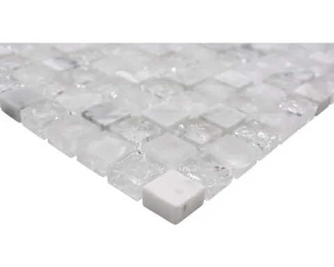 Glasmosaik mit Naturstein XIC 1011 weiß 30,5x30,5 cm