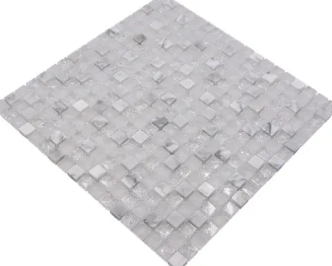 Glasmosaik mit Naturstein XIC 1011 weiß 30,5x30,5 cm