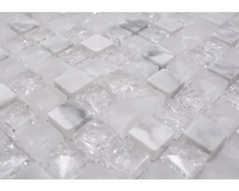 Glasmosaik mit Naturstein XIC 1011 weiß 30,5x30,5 cm