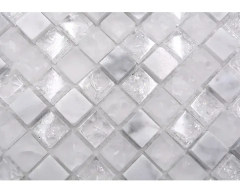 Glasmosaik mit Naturstein XIC 1011 weiß 30,5x30,5 cm