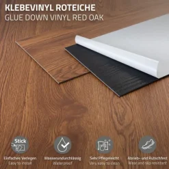 ML-Design Deluxe PVC Bodenbelag, Selbstklebende Vinyl-Dielen, Vinylboden, 91,5 cm x 15,3 cm x 2 mm, Dicke 2mm, 11,15m²/80 Dielen, Roteiche, Braun, Holzoptik, rutschfest, wasserfest, Einfache Verlegung