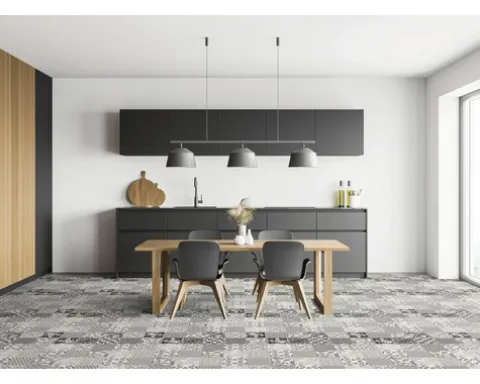 PVC-Boden Balder Fliesenoptik provence black & white Fliesen 20x20 cm 400 cm breit (Meterware)
