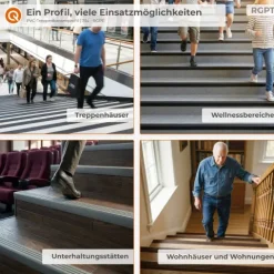 Treppenkantenprofil Selbstklebend 52x40 mm - Treppenprofil PVC für Treppenstufen, Treppenkantenschutz mit Rillen - 70 cm, Grau