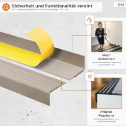 Treppenkantenprofil Selbstklebend 30x27 mm - Treppenprofil PVC für Treppenstufen, Treppenkantenschutz mit Rillen - 80 cm, Grau