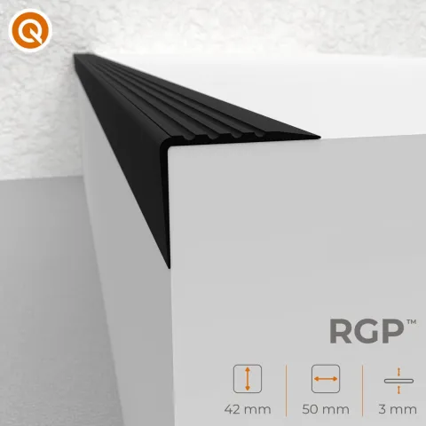 Treppenkantenprofil Selbstklebend 50x42 mm - Treppenprofil PVC für Treppenstufen, Treppenkantenschutz mit Rillen - 70 cm, Schwarz