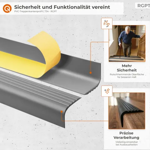 Treppenkantenprofil Selbstklebend 52x40 mm - Treppenprofil PVC für Treppenstufen, Treppenkantenschutz mit Rillen - 70 cm, Beige