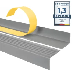 Treppenkantenprofil Selbstklebend 40x25 mm, Treppenprofil PVC für Treppenstufen, Treppenkantenschutz mit Rillen, Antirutsch - 110 cm, Grau