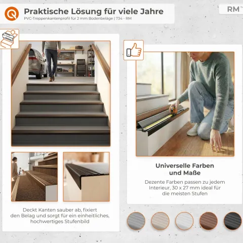 Treppenkantenprofil Selbstklebend 30x27 mm - Treppenprofil PVC für Treppenstufen, Treppenkantenschutz mit Rillen - 70 cm, Dunkelgrau
