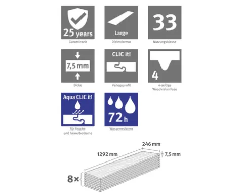 Vinylboden Lana Eiche natur EDF188 Landhausdiele 1292 x 246 x 7,5 mm