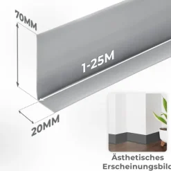 Weichsockelleiste, Breite Sockelleiste 70 x 20 mm, PVC Knickleiste für Wand, Boden, Flexibel, Schwarz, 1 Meter
