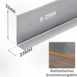 Weichsockelleiste, PVC Sockelleiste Selbstklebend 32 x 23 mm, Flexibel, Esche Hell, 5 Meter