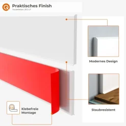 Weichsockelleiste, Sockelleiste Selbstklebend 100 mm, PVC, Flexibel - Weiß, 10 Meter