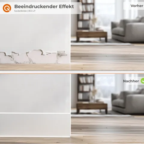 Weichsockelleiste, Sockelleiste Selbstklebend 100 mm, PVC, Flexibel - Weiß, 10 Meter