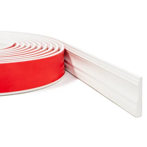 Weichsockelleiste, Sockelleiste Selbstklebend 32 mm, PVC, Retro Design, Flexibel - Weiß, 5 Meter