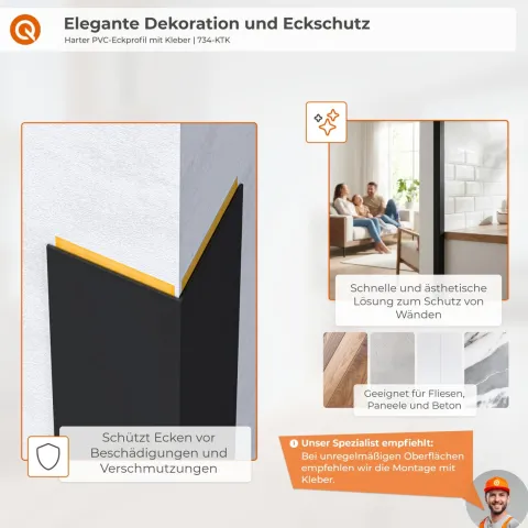 Winkelprofil Selbstklebend 20x20 mm, Hart/PVC Kantenschutzprofil, Winkelleiste für Kanten und Ecken - 100 cm, Beige
