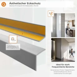 Winkelprofil Selbstklebend 27x27mm, PVC Kantenschutzprofil, Winkelleiste für Kanten und Ecken, Flexibel, L-Form - 165 cm, Silber