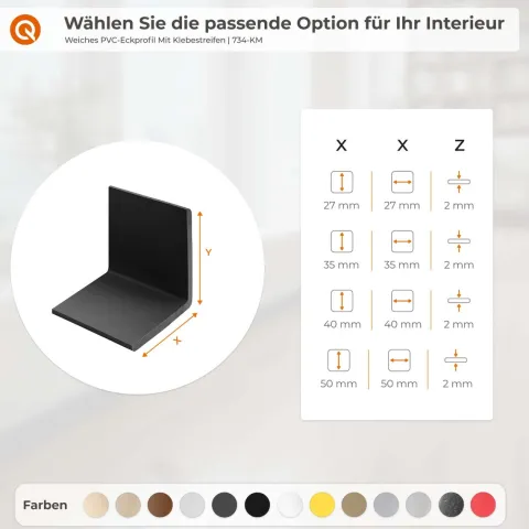 Winkelprofil Selbstklebend 27x27mm, PVC Kantenschutzprofil, Winkelleiste für Kanten und Ecken, Flexibel, L-Form - 165 cm, Silber