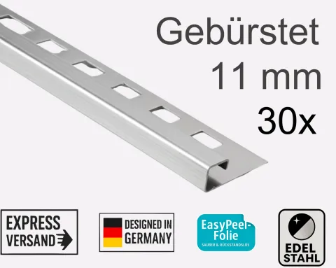 30x Quadrat Edelstahl Fliesenschiene Abschlussprofil L250cm 11mm gebürstet