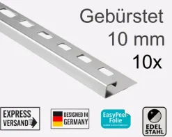 10x Quadrat Fliesenschiene Edelstahl Fliesenprofil L250cm 10mm gebürstet